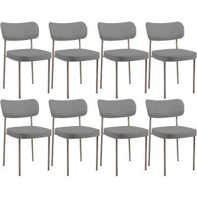 Kit 08 Cadeiras Estofadas Para Sala De Jantar Melina Base Arena L02 Linho Cinza Escuro - Lyam Decor