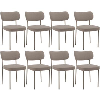 Kit 08 Cadeiras Estofadas Para Sala De Jantar Melina Base Arena L02 Bouclê Bege - Lyam Decor