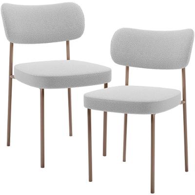 Kit 04 Cadeiras Decorativa Estofada Para Sala De Jantar Melina Base Arena L02 Bouclê Cinza - Lyam Decor