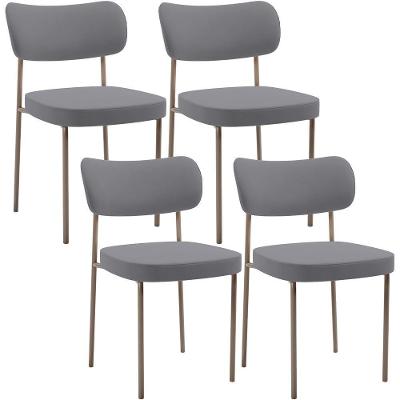 Kit 04 Cadeiras Decorativa Estofada Para Sala De Jantar Melina Base Arena L02 Suede Cinza - Lyam Decor