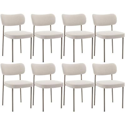 Kit 08 Cadeiras Estofadas Para Sala De Jantar Melina Base Arena L02 Bouclê Cru - Lyam Decor