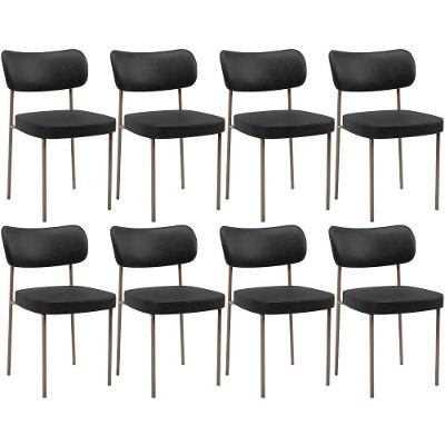 Kit 08 Cadeiras Estofadas Para Sala De Jantar Melina Base Arena L02 Couríssimo Preto - Lyam Decor