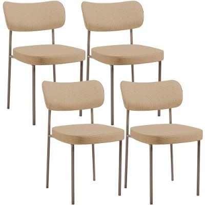 Kit 04 Cadeiras Decorativa Estofada Para Sala De Jantar Melina Base Arena L02 Linho Bege Escuro - Lyam Decor