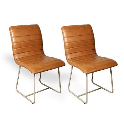 Conjunto 2 Cadeiras Cristal Sala De Jantar Em Couro Caramelo E Metal Champanhe