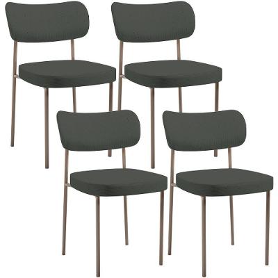 Kit 04 Cadeiras Decorativa Estofada Para Sala De Jantar Melina Base Arena L02 Linho Verde Musgo - Lyam Decor