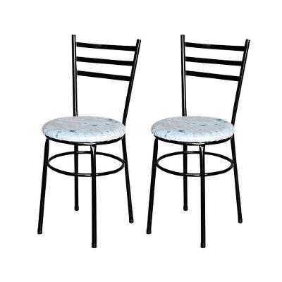 2 Cadeiras Para Mesa Epoxi Preta Assento Floral Cor:floral Areia