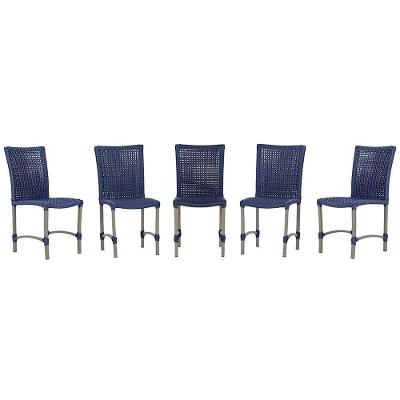 5 Cadeiras De Jantar Cannes De Alumínio Pintura Fendi Trama Azul