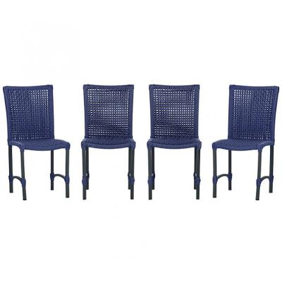 4 Cadeiras De Jantar Cannes De Alumínio Pintura Preta Trama Azul