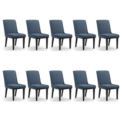 Cadeira Sala De Jantar Base Madeira Preto Kit 10 Sofia Suede D03 - D'rossi Cor Azul Marinho