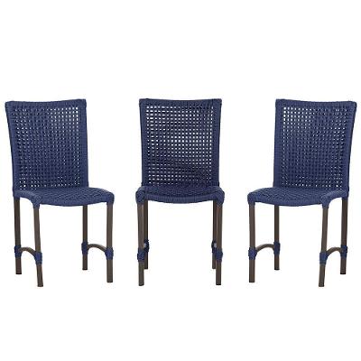 3 Cadeiras De Jantar Cannes De Alumínio Pintura Marrom Trama Azul