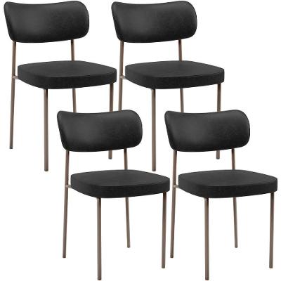Kit 04 Cadeiras Decorativa Estofada Para Sala De Jantar Melina Base Arena L02 Couríssimo Preto - Lyam Decor