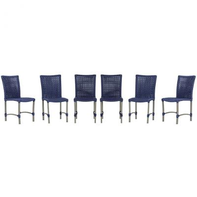 6 Cadeiras De Jantar Cannes De Alumínio Pintura Fendi Trama Azul