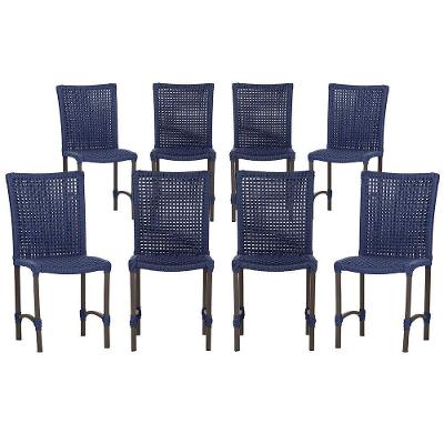 8 Cadeiras De Jantar Cannes De Alumínio Pintura Marrom Trama Azul