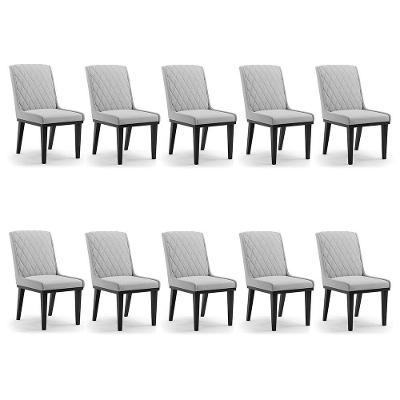 Cadeira Sala De Jantar Base Madeira Preto Kit 10 Sofia Suede Cinza D03 - D'rossi