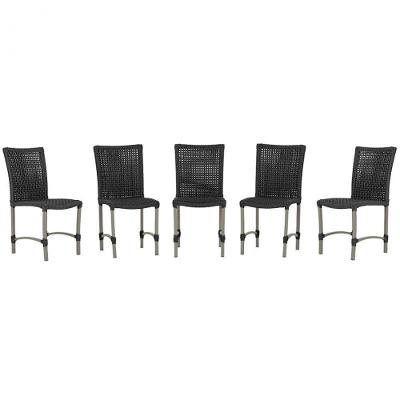 5 Cadeiras De Jantar Cannes De Alumínio Pintura Fendi Trama Preto