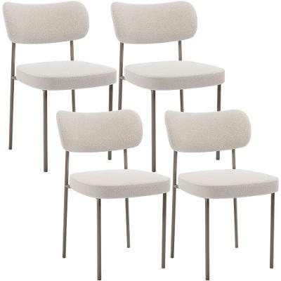 Kit 04 Cadeiras Decorativa Estofada Para Sala De Jantar Melina Base Arena L02 Bouclê Cru - Lyam Decor