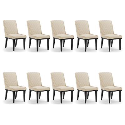 Cadeira Sala De Jantar Base Madeira Preto Kit 10 Sofia Suede D03 - D'rossi Cor Bege