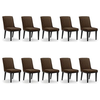 Cadeira Sala De Jantar Base Madeira Preto Kit 10 Sofia Suede Marrom D03 - D'rossi