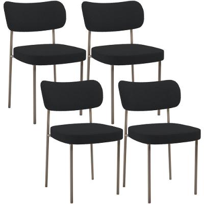 Kit 04 Cadeiras Decorativa Estofada Para Sala De Jantar Melina Base Arena L02 Bouclê Preto - Lyam Decor