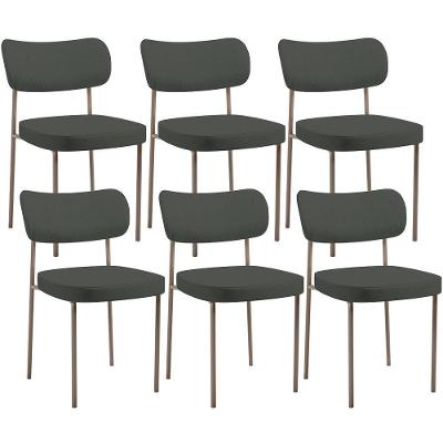 Kit 06 Cadeiras Estofadas Para Sala De Jantar Melina Base Arena L02 Linho Verde Musgo - Lyam Decor