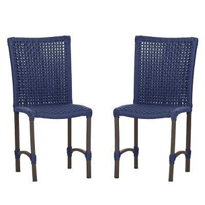 2 Cadeiras De Jantar Cannes De Alumínio Pintura Marrom Trama Azul