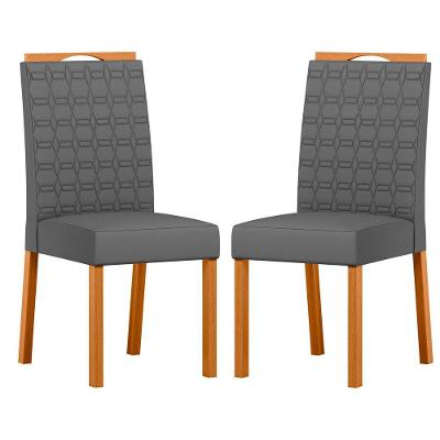 Conjunto Com 2 Cadeiras De Jantar Estofadas Mariah Ypê Veludo Cinza Ja02