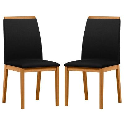 Conjunto Com 2 Cadeiras De Jantar Estofada Fernanda Ypê Veludo Preto Ja03