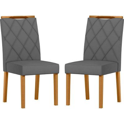 Conjunto Com 2 Cadeiras De Jantar Estofada Sarah Ypê Veludo Cinza Ja02