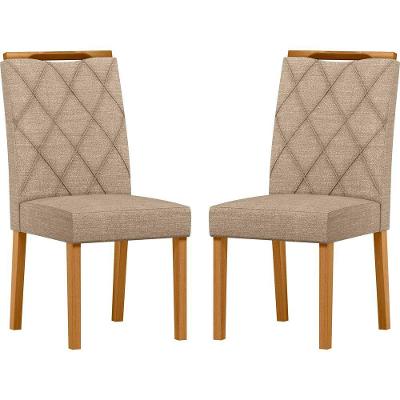 Conjunto Com 2 Cadeiras De Jantar Estofada Sarah Ypê Linho Areia Ln05