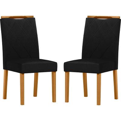 Conjunto Com 2 Cadeiras De Jantar Estofada Sarah Ypê Veludo Preto Ja03