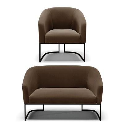 Sofá Namoradeira E Poltrona Base Industrial Preto Stella Suede Marrom D03 - D'rossi