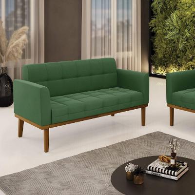 Sofá Namoradeira 2 Lugares Base De Madeira Castanho Elisa Suede Verde D03 - Drossi