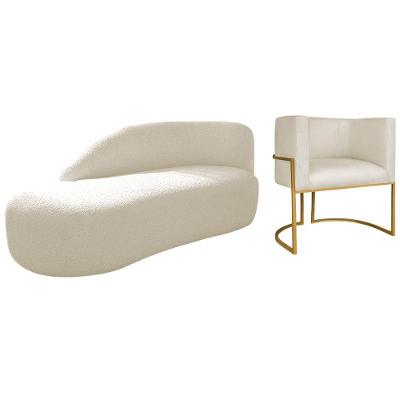 Kit Divã Luna 185cm Lado Esquerdo E 01 Poltrona Base De Ferro Dourado Linho Cor Bege