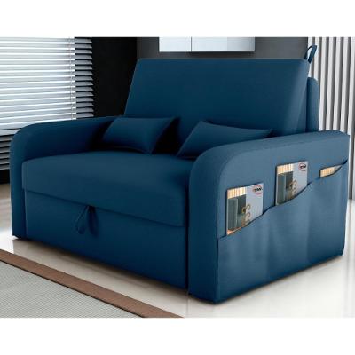 Sofá Cama 2 Lugares Com Baú Hiram Veludo Azul