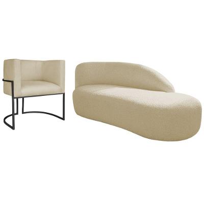 Kit Divã Luna 140cm Lado Direito E 01 Poltrona Base De Ferro Preto Suede Cor Bege
