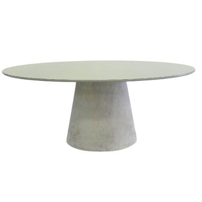 Mesa De Jantar Cone Oval 160x90 Cm Tampo Off White + Vidro Base Concreto Cinza