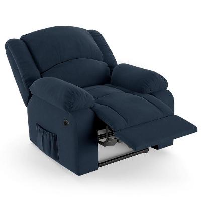 Poltrona Do Papai Reclinável Melim Power Elétrica Massagem Veludo Azul Fh1 - D'rossi