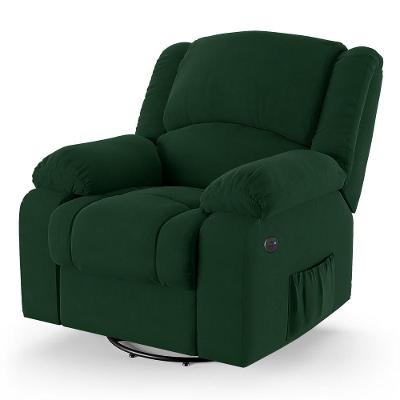 Poltrona Do Papai Reclinável Melim Glider Giratória Usb Veludo Fh1 - D'rossi Cor Verde