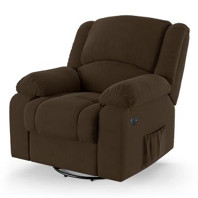 Poltrona Do Papai Reclinável Melim Glider Giratória Usb Veludo Marrom Fh1 - D'rossi