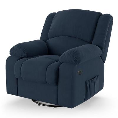 Poltrona Do Papai Reclinável Melim Glider Giratória Usb Veludo Fh1 - D'rossi Cor Azul