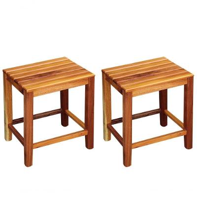 Kit 2 Banquetas Baixa Ripada Em Madeira Maciça