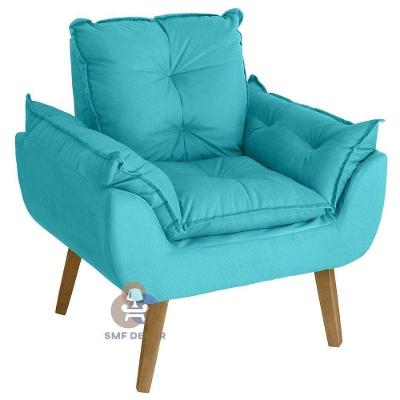 Poltrona/cadeira Decorativa Glamour Com Pés Quadrado Azul Turquesa