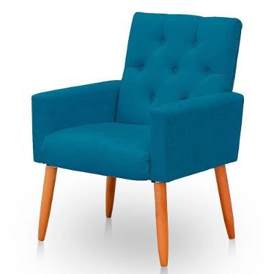 Poltrona Para Sala Reforçada Confortável íris Suede Cor Azul Turquesa