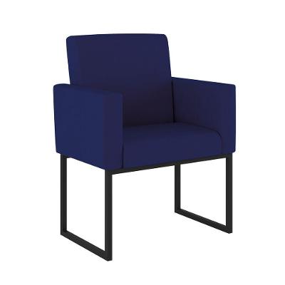 Cadeira Poltrona Decorativa Base De Ferro Reforçada Preto Cor:azul Marinho