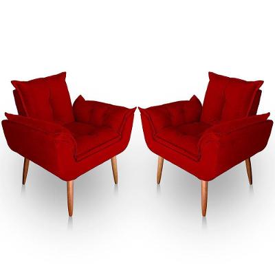Kit 02 Poltrona Para Sala E Quarto Decorativa Opala Suede Vermelho