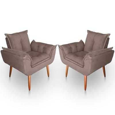 Kit 02 Poltrona Para Sala E Quarto Decorativa Opala Suede Capuccino
