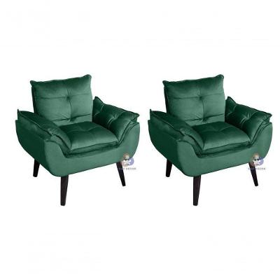Kit 02 Poltrona/cadeira Decorativa Glamour Com Pés Quadrado Verde