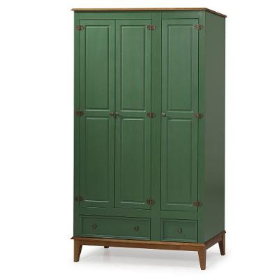 Guarda-roupa Rústico 3 Portas E 2 Gavetas - Madeira Maciça E Mdf Verde