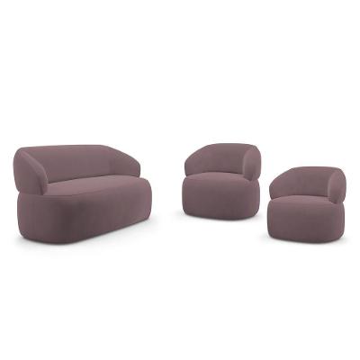 Kit 02 Poltronas Giratória E 01 Sofá Orgânico Glee 02 Lugares 140cm Veludo Rosê - Desk Design