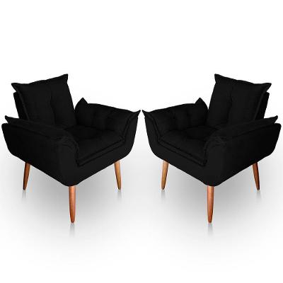 Kit 02 Poltrona Para Sala E Quarto Decorativa Opala Suede Preto